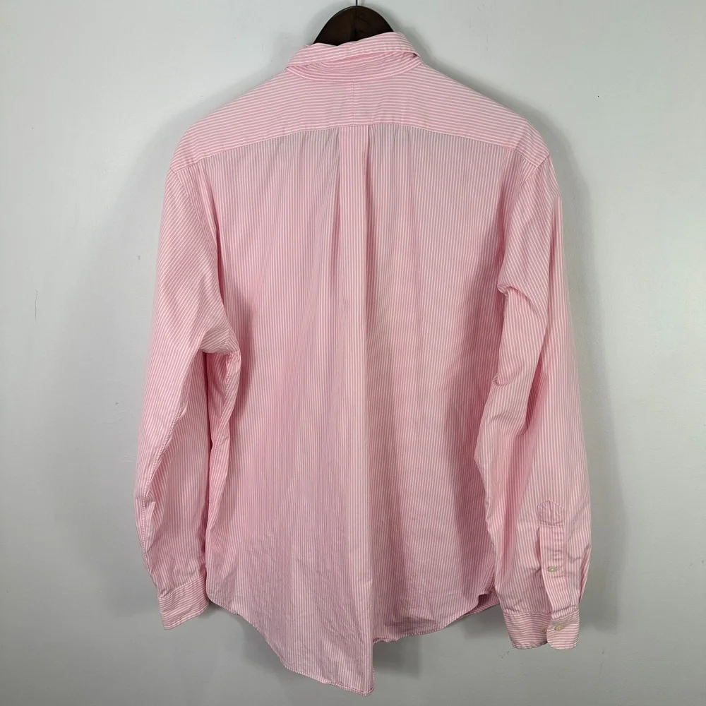 Ralph Lauren Button Up Shirt Mens 16.5 Pink White Striped Cotton Classic‎ Fit - Picture 2 of 8